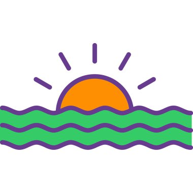 Dalga çizgisi tasarımı, seyahat turizmi ve turizm temalı illüstrasyonla yaz plajı ve güneş