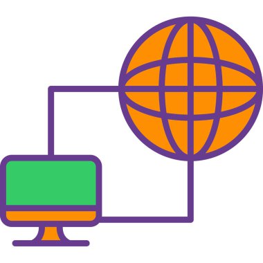 Dünya ve sunucu vektör illüstrasyon tasarımlı bilgisayar monitörü