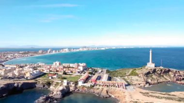 Man Menor 'dan La Manga' nın panoramik hava görüntüsü - 