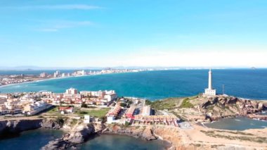 Man Menor 'dan La Manga' nın panoramik hava görüntüsü - 