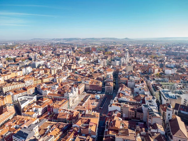 stock image Rooftops of Valladolid. Perspective from above of Valladolid city center. View of Plaza Mayor and Cathedral of Valladolid. Panoramic view of whole city center. Travel destination in Spain.