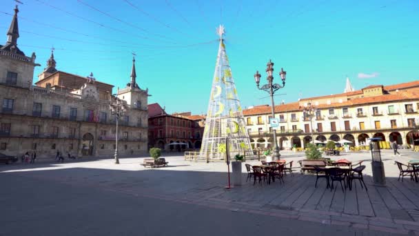 León España Noviembre 2022 Espectacular Plaza Mayor Centro Ciudad León — Vídeo de stock