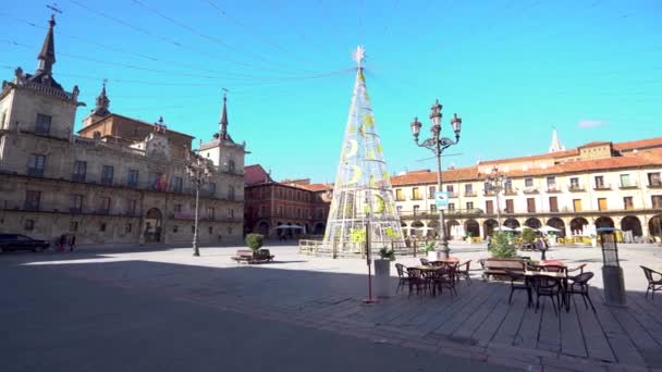 Леон Испания Ноября 2022 Года Спектакльная Площадь Мэра Центре Города — стоковое видео