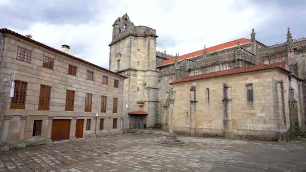 Blick Auf Die Kathedrale Von Pontevedra Basilika Santa Maria Maggiore — Stockvideo