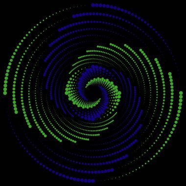 Mavi yeşil topların girdabı, soyut sarmal dönüş ve kıvrım çizgileri, bilgisayar tarafından oluşturulan arka plan, 3D oluşturma arkaplanı,