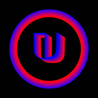 Vektör logosu. Soyutlama. Siyah bir arkaplan işareti. Sanat tasarımı. Tahmin et. Sembol ve U harfi vektör çizimi. Şirketin adı. Logo. Grafik elementi. Tasarım. Görüntü.