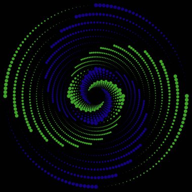 Mavi yeşil topların girdabı, soyut sarmal dönüş ve kıvrım çizgileri, bilgisayar tarafından oluşturulan arka plan, 3D oluşturma arkaplanı,