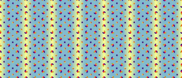 rainbow pattern of bright stars and rainbows on a gradient yellow and blue background, illustration for design