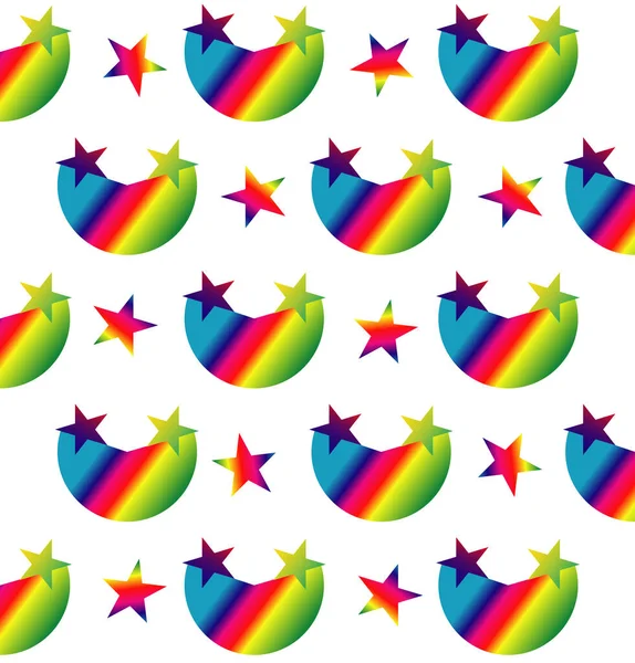 rainbow pattern of bright stars and rainbows on a white background, illustration for design