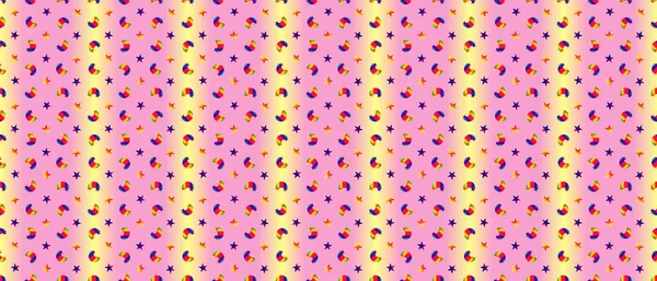 rainbow pattern of bright stars and rainbows on a gradient pink and blue background, illustration for design