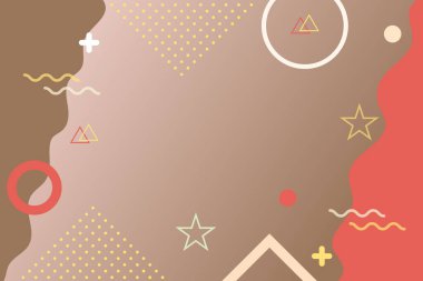 Geometrik şekilli ve Memphis elementli soyut bir arkaplan. Metin için yeri var. Vektör illüstrasyonu.