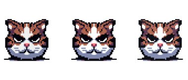 Bir kedinin yüzü sert bir ifadeyle pikselleştirilmiş..