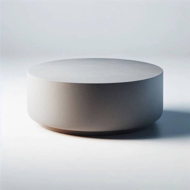 Yuvarlak, pürüzsüz bir yüzeyi olan minimalist bir masa, modern tasarım eğilimlerini vurgulayarak, yumuşak bir arka plana belirgin bir şekilde karşı durmaktadır. Zarif iç mekanlar için mükemmel..