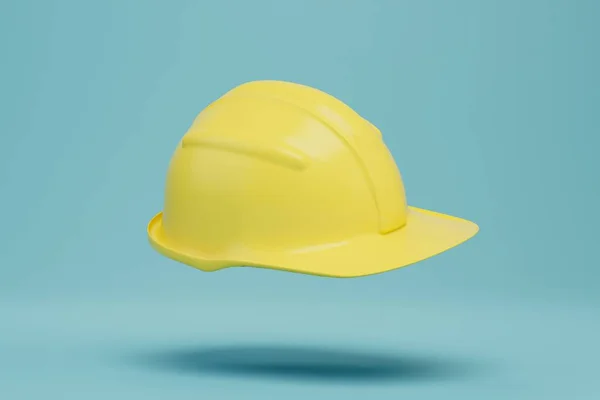 Casco Protector Construcción Plástico Color Amarillo Sobre Fondo Turquesa Renderizado — Foto de Stock