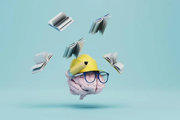 Studie Van Bouwplannen Hersenen Een Helm Bril Met Een Potlood — Stockfoto
