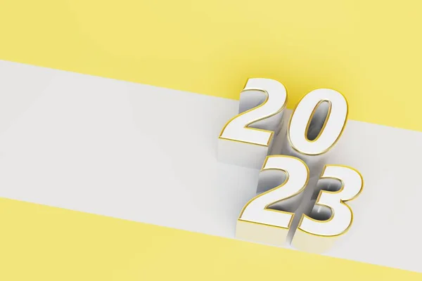 Una Raya Blanca Con Números Blancos 2023 Sobre Fondo Amarillo — Foto de Stock