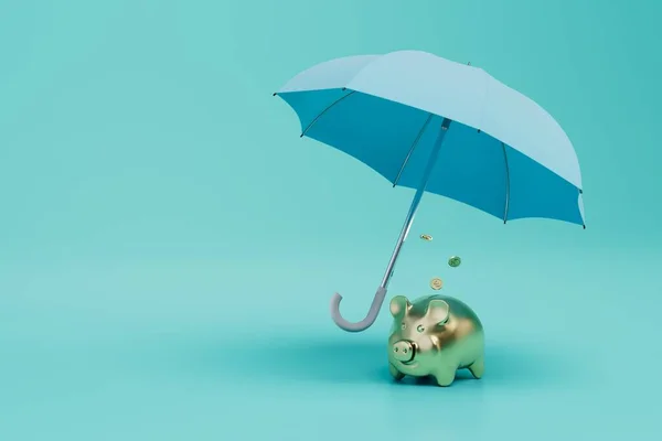 Para Yatırımını Koruma Kavramı Şemsiyenin Altında Dolarlarla Kumbarada Boyutlu Hazırlama — Stok fotoğraf