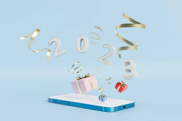 Regalos Para Nuevo Año 2023 Internet Teléfono Inteligente Regalos Inscripción —  Fotos de Stock