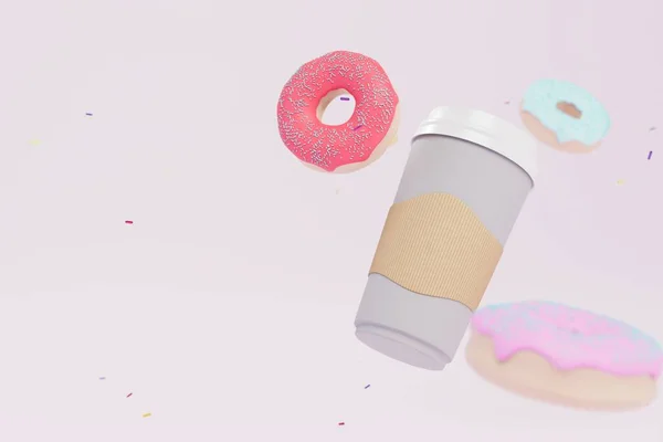 Het Concept Van Een Ochtendsnack Een Glas Koffie Donuts Een — Stockfoto