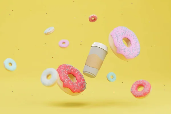 Amor Por Fast Food Copo Café Donuts Com Esmalte Multicolorido — Fotografia de Stock