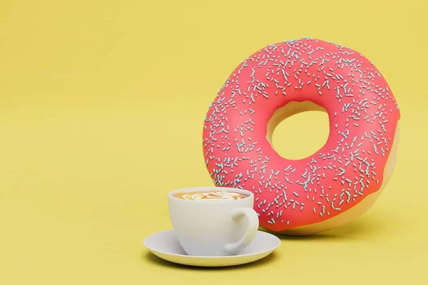 Delicioso Desayuno Una Taza Café Una Dona Con Esmalte Rosa —  Fotos de Stock