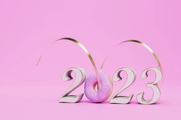 Doce Antecipação Novo Ano 2023 2023 Com Donut Vez Fundo — Fotografia de Stock