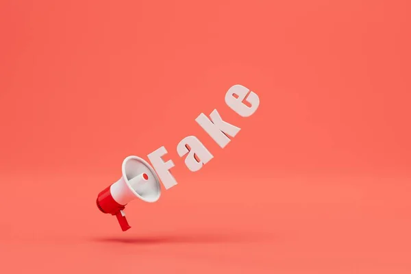 stock image announcement of fake news. gramophone and the inscription fake on a red background. 3D render.