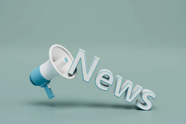 announcement of important news. gramophone and the inscription of the news on a gray background. 3D render.