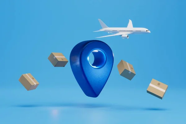 Delivery Parcels Plane Specified Place Plane Parcels Point Gps Blue — Stock Photo, Image