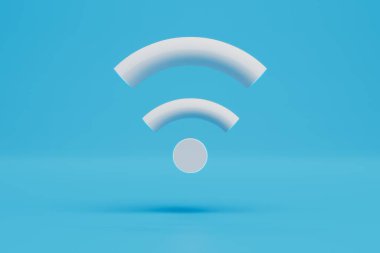 Wi-Fi bağlantı simgesi mavi arka planda beyazdır. 3 Boyutlu Hazırlama.