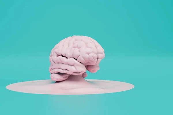 大脑疲劳的概念 在蓝绿色背景上扩展的大脑 3D渲染 — 图库照片