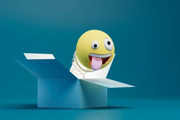 Concept Surprise Box Open Box Which Smiley Face Flies Out — Stock Photo, Image