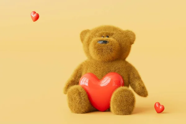 a declaration of love. teddy bear with a heart on a beige background. 3D render.