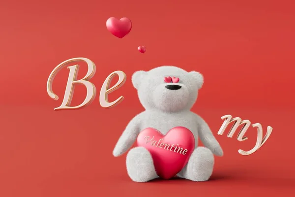 the concept of falling in love. teddy bear with a heart and the inscription be my valentine. 3D render.