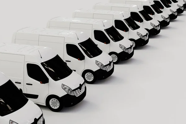 parking for trucks. white trucks for transporting parcels on a white background. 3D render.