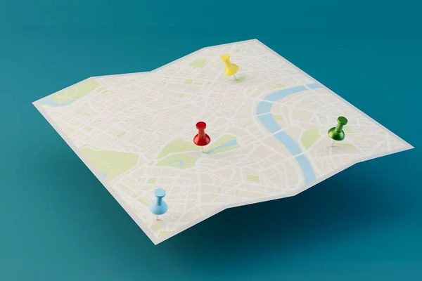 Street Map with GPS Icons on a turquoise background. Navigation. 3d render.