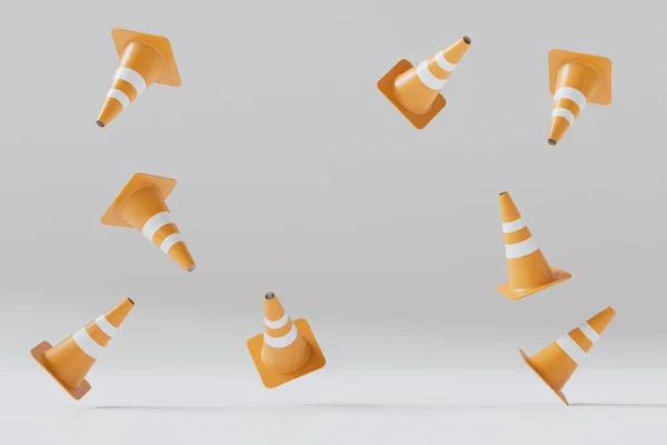 the concept of restrictions on the road. road cone on a white background. 3D render.