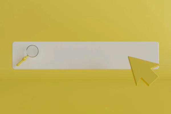search for information on the Internet. browser search bar and mouse yellow on a yellow background. 3D render.