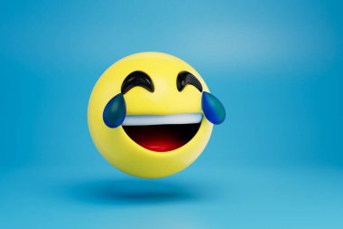 the concept of expressing emotions in social networks. laughing to tears emoji on a blue background. 3D render.