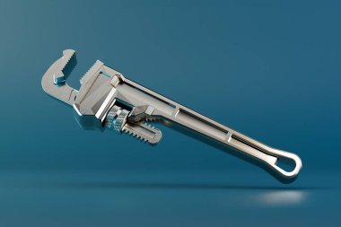 the concept of carrying out repair work. adjustable wrench on a turquoise background. 3D render.