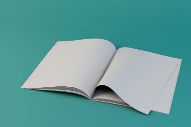 the concept of planning. open notebook on a turquoise background. copy paste, copy space. 3D render.
