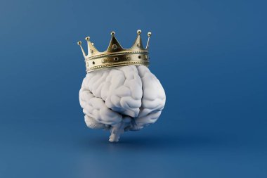 the concept of a great mind. the brain in the crown on a turquoise background. 3D render.