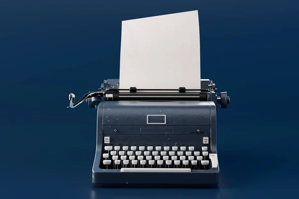 the concept of printing books on a typewriter. an old typewriter with a white sheet of paper. 3D render.