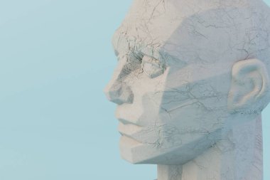 sculpture of a man's head in profile on a white background. 3D render.