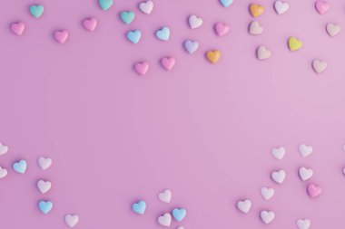 an abstract background on the sides of which multi-colored hearts in the middle are a place to place text. 3D render.
