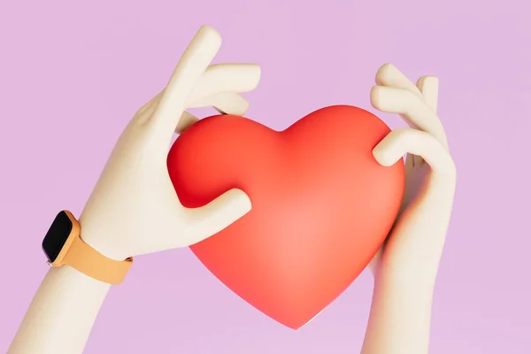 heart disease. the concept of falling in love. hands that hold the heart. 3D render.