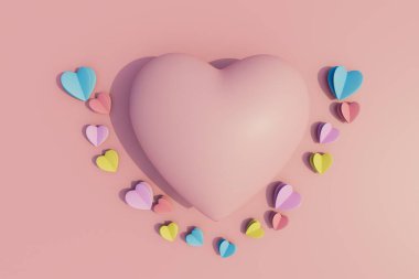 the concept of a declaration of love. a large heart around which there are many colorful hearts. 3D render.