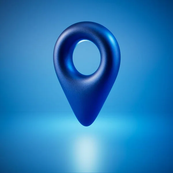 a blue GPS point on a blue background. 3D render.