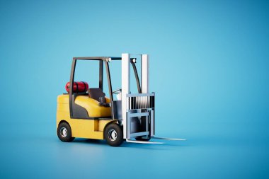 Forklift loader. Pallet stacker truck equipment at warehouse. 3d render.