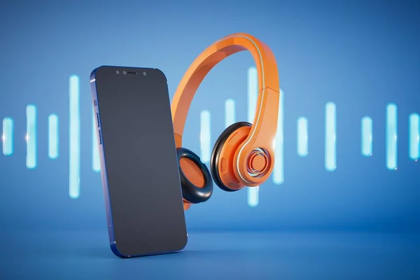 Escuchar Música Los Auriculares Smartphone Auriculares Pista Música Sobre Fondo —  Fotos de Stock